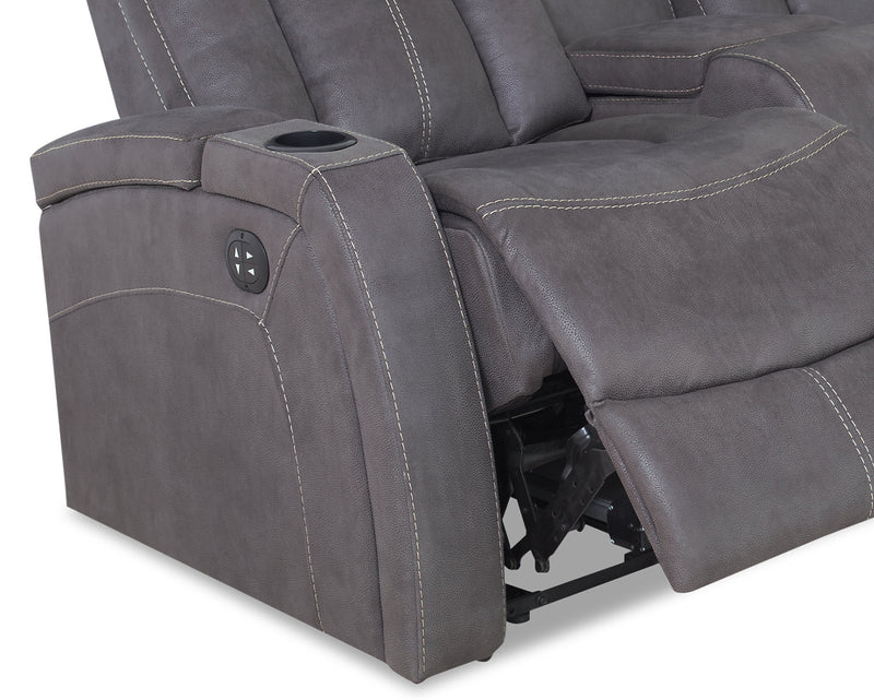 Causeuse à inclinaison électrique Ross de 72,5 po en tissu de suédine avec appuie-têtes électriques et console de rangement - gris étain
