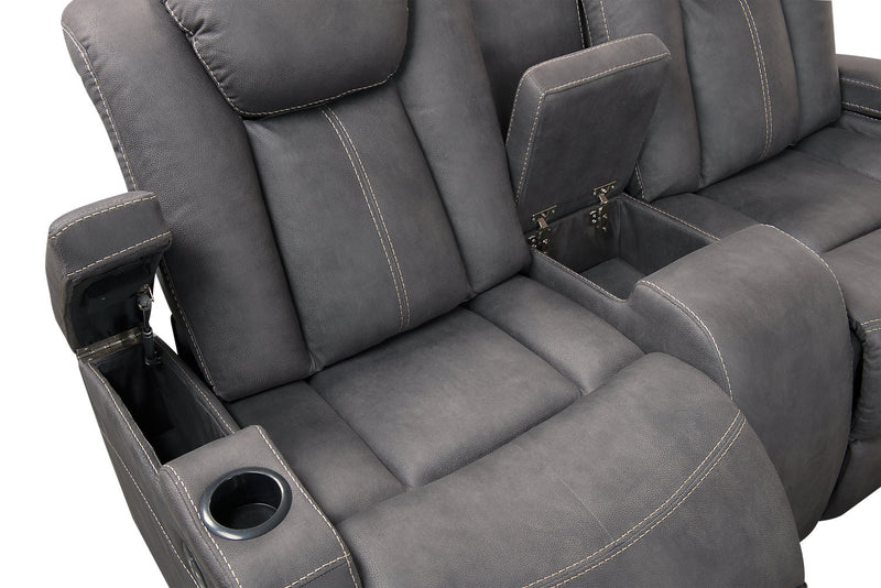 Causeuse à inclinaison électrique Ross de 72,5 po en tissu de suédine avec appuie-têtes électriques et console de rangement - gris étain
