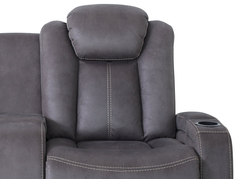 Causeuse à inclinaison électrique Ross de 72,5 po en tissu de suédine avec appuie-têtes électriques et console de rangement - gris étain