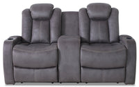 Causeuse à inclinaison électrique Ross de 72,5 po en tissu de suédine avec appuie-têtes électriques et console de rangement - gris étain