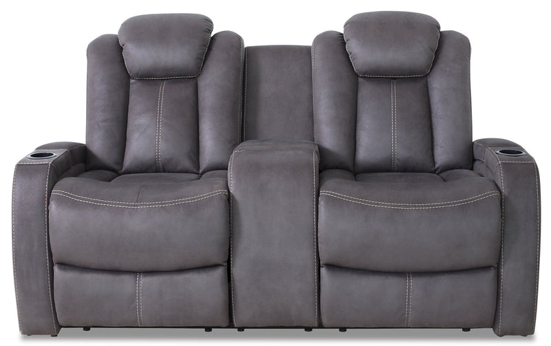 Causeuse à inclinaison électrique Ross de 72,5 po en tissu de suédine avec appuie-têtes électriques et console de rangement - gris étain