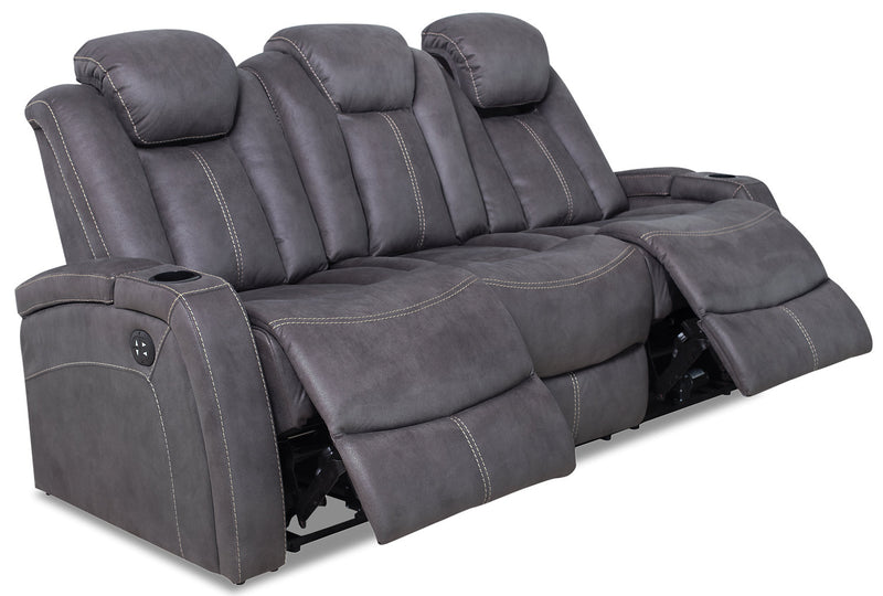 Sofa à inclinaison électrique Ross de 83 po en tissu de suédine avec appuie-têtes électriques et console rabattable - gris étain