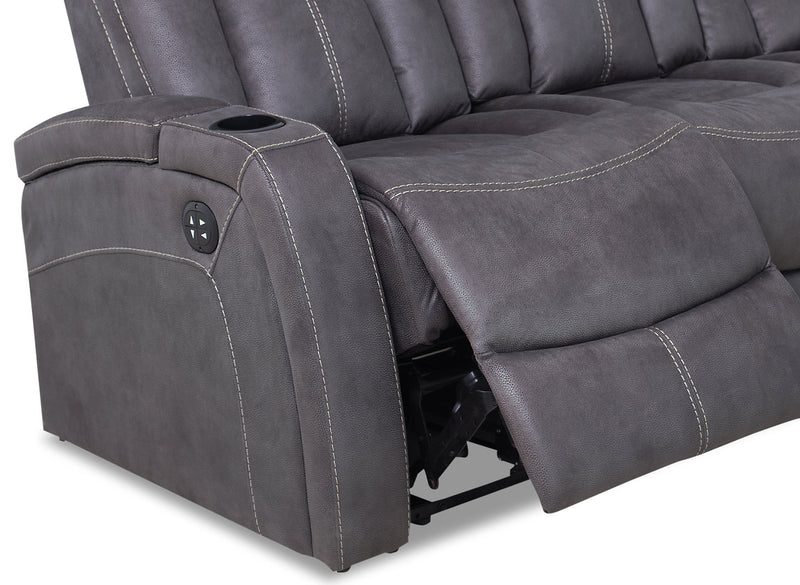 Sofa à inclinaison électrique Ross de 83 po en tissu de suédine avec appuie-têtes électriques et console rabattable - gris étain