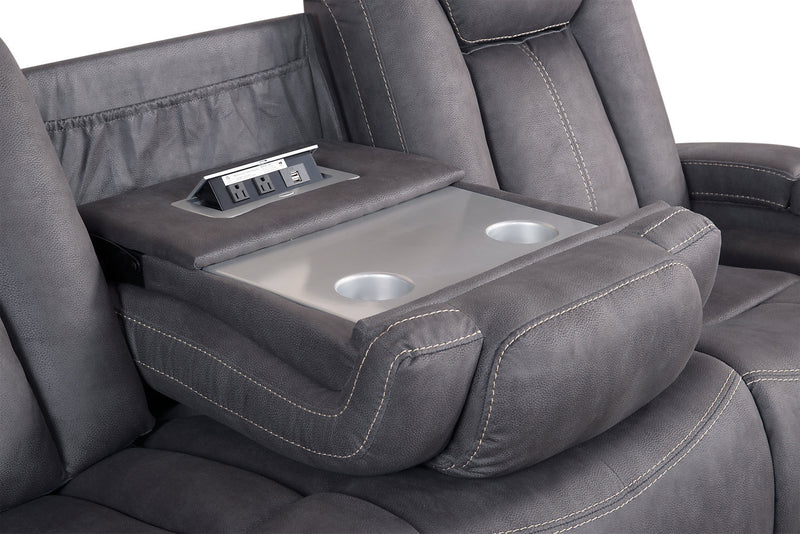 Sofa à inclinaison électrique Ross de 83 po en tissu de suédine avec appuie-têtes électriques et console rabattable - gris étain
