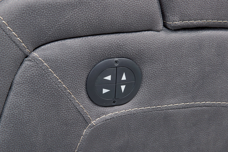 Sofa à inclinaison électrique Ross de 83 po en tissu de suédine avec appuie-têtes électriques et console rabattable - gris étain