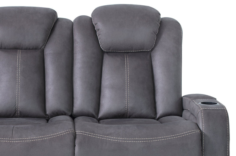 Sofa à inclinaison électrique Ross de 83 po en tissu de suédine avec appuie-têtes électriques et console rabattable - gris étain