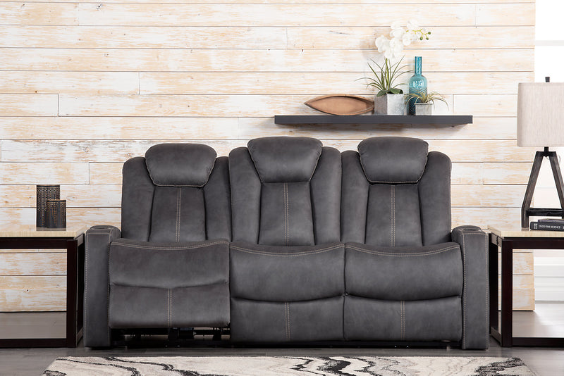 Sofa à inclinaison électrique Ross de 83 po en tissu de suédine avec appuie-têtes électriques et console rabattable - gris étain