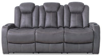  Sofa à inclinaison électrique Ross de 83 po en tissu de suédine avec appuie-têtes électriques et console rabattable - gris étain