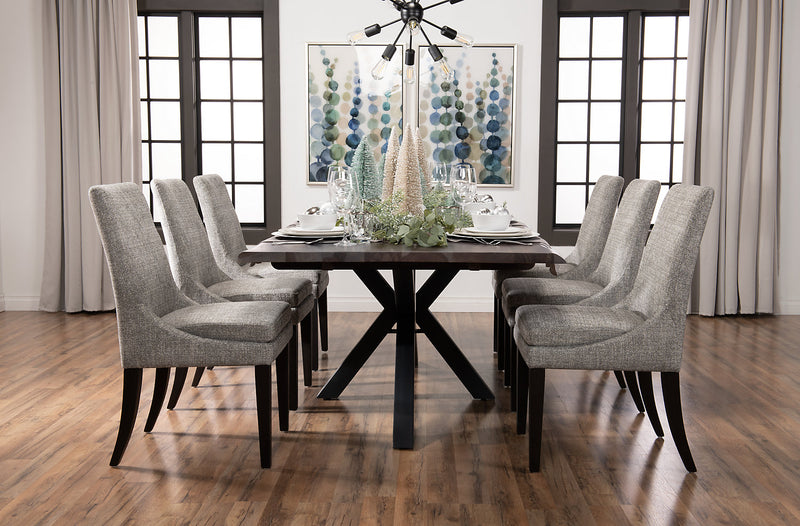 Chaise de salle à manger Shilo en tissu d’apparence lin et en bois - grise