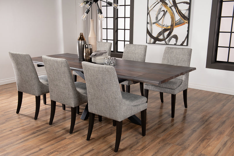 Chaise de salle à manger Shilo en tissu d’apparence lin et en bois - grise