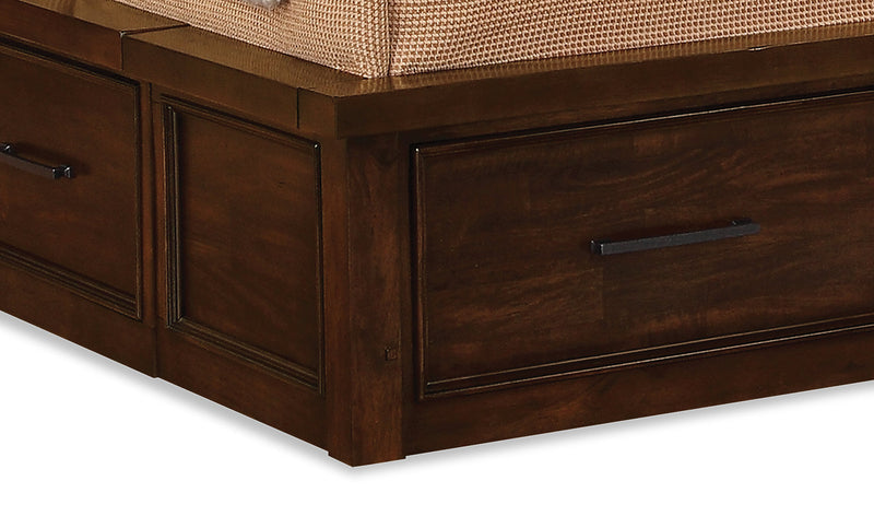 Ensemble de chambre à coucher Sonoma 5 pièces avec lit de rangement, commode et miroir, brun manguier - format très grand lit