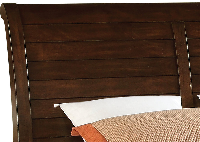 Ensemble de chambre à coucher Sonoma 5 pièces avec lit de rangement, commode et miroir, brun manguier - format très grand lit