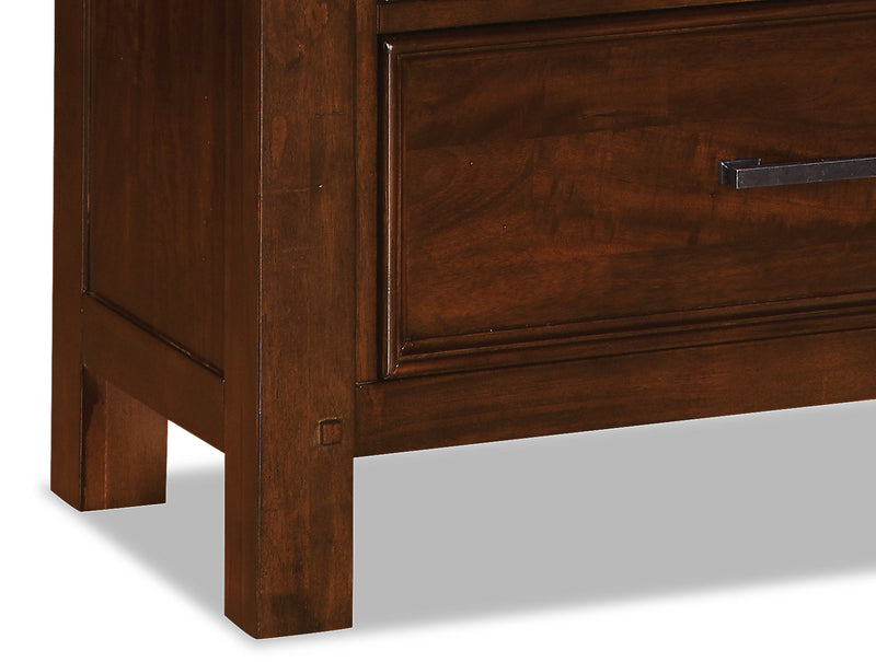 Ensemble de chambre à coucher Sonoma 5 pièces avec lit de rangement, commode et miroir, brun manguier - format grand lit