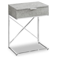 Table d'appoint Spain de 18,25 po en forme de C avec tiroir - grise et chrome