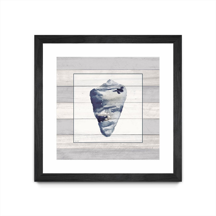 Œuvre d’art murale encadrée noire et mate « Muted Blue Shell On Wood » 36 x 36