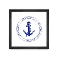 Œuvre d’art murale encadrée noire et mate « Blue Nautical Circle I » 36 x 36