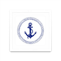 Œuvre d’art murale encadrée blanche et mate « Blue Nautical Circle I » 30 x 30