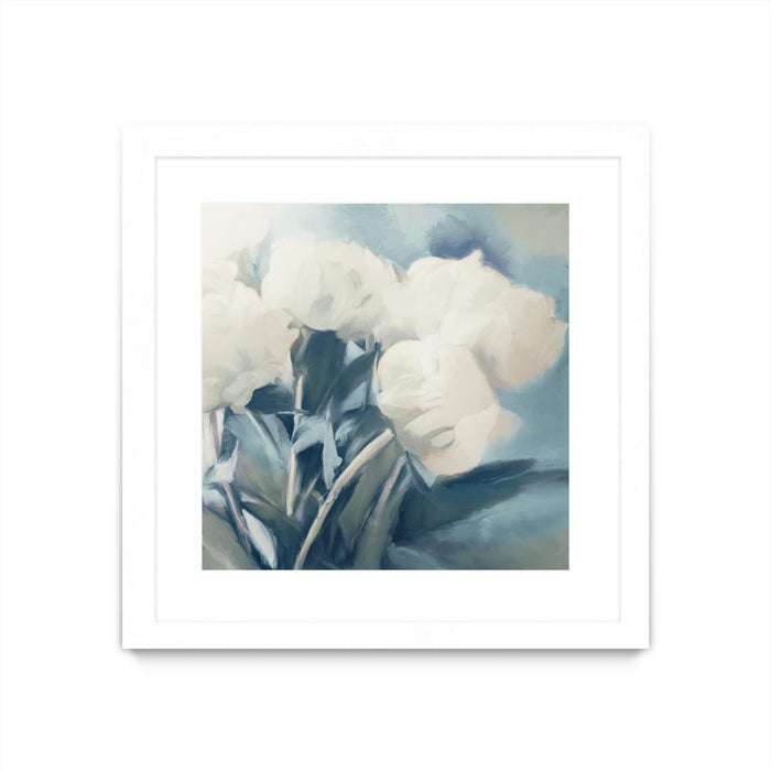 Œuvre d’art murale encadrée blanche et mate « White Roses I » 36 x 36