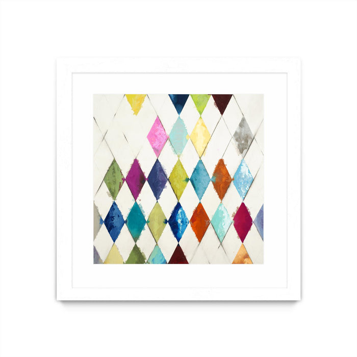 Œuvre d’art murale encadrée blanche et mate « Diamonds » 36 x 36