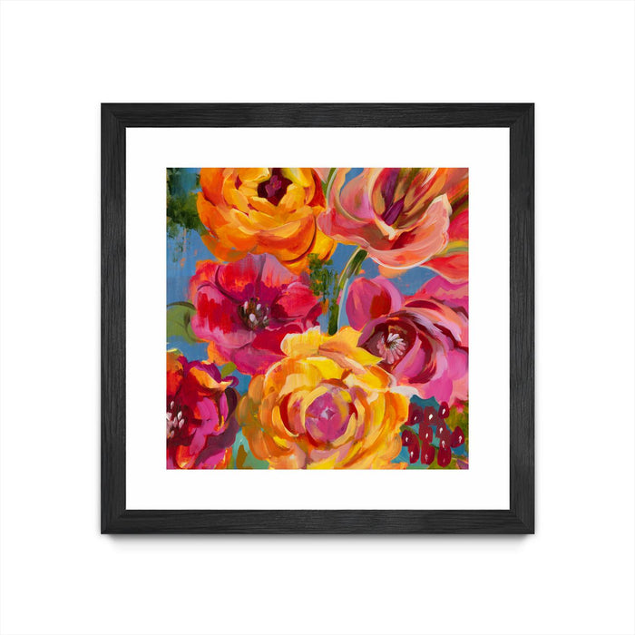 Œuvre d’art murale encadrée noire et mate « Spring Bouquet V32 » 30 x 30