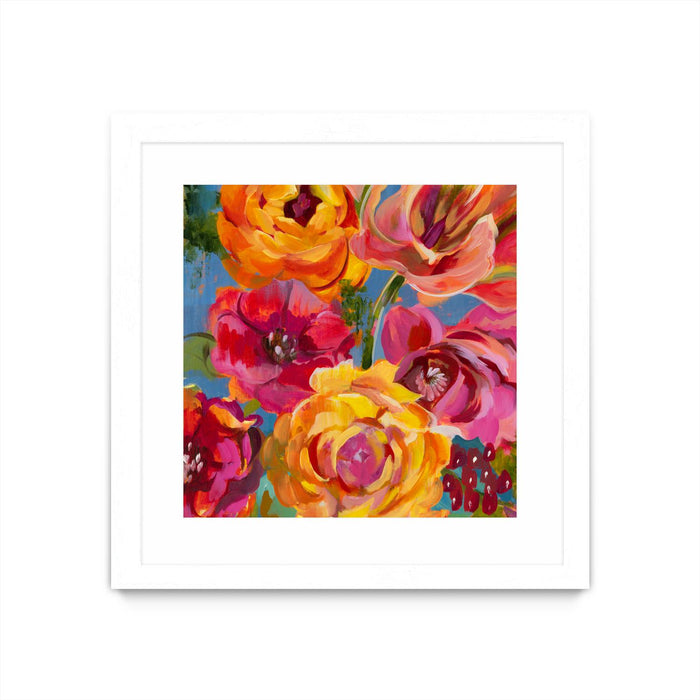Œuvre d’art murale encadrée blanche et mate « Spring Bouquet V32 » 30 x 30
