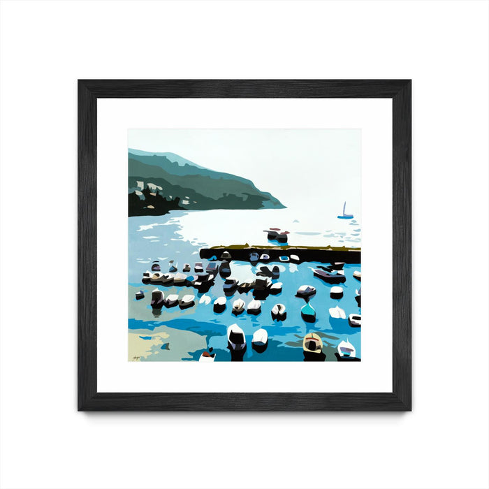 Œuvre d’art murale encadrée noire et mate « Boats » 36 x 36