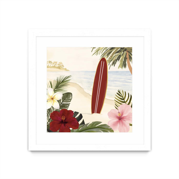 Œuvre d’art murale encadrée blanche et mate « Aloha Ii » 30 x 30