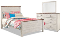 Ensemble de chambre à coucher Willowton 5 pièces avec lit, commode et miroir, blanchi - format lit double