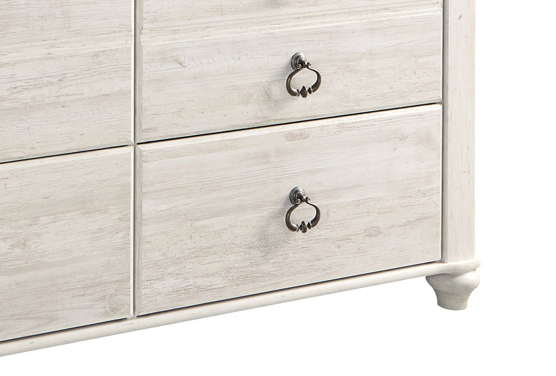 Ensemble de chambre à coucher Willowton 5 pièces avec lit, commode et miroir, blanchi - format grand lit