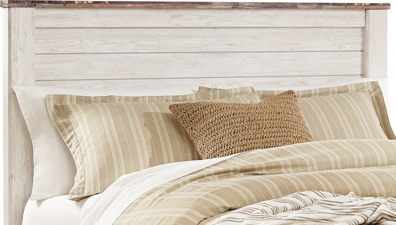 Ensemble de chambre à coucher Willowton 5 pièces avec lit, commode et miroir, blanchi - format grand lit