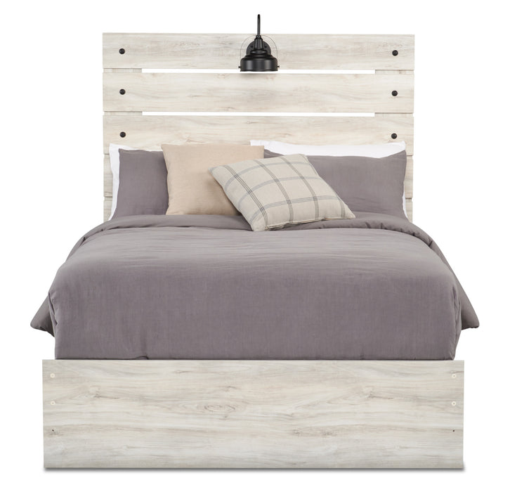 Lit à panneau Abby avec tête de lit, cadre, éclairage à DEL et port USB, blanc - format lit double