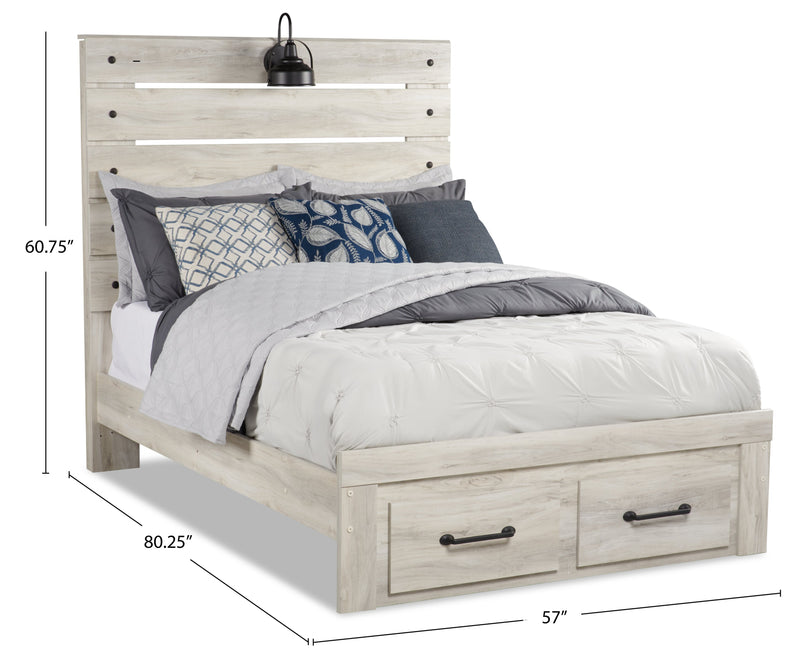 Lit de rangement Abby avec éclairage à DEL et ports USB, blanc - format lit double