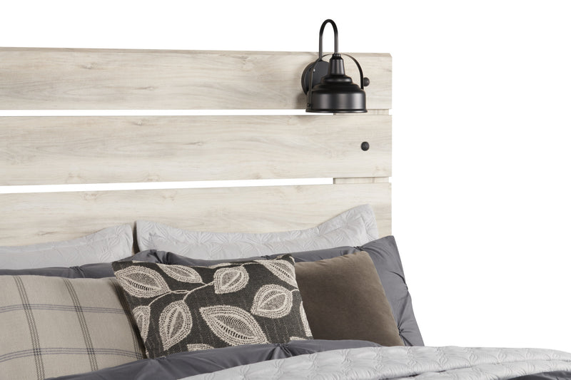 Lit à panneau Abby avec tête de lit, cadre de lit, éclairage à DEL et port USB, blanc - format grand lit