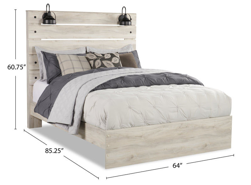 Lit à panneau Abby avec tête de lit, cadre de lit, éclairage à DEL et port USB, blanc - format grand lit