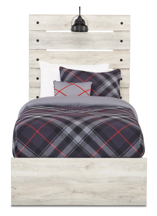 Lit à panneau Abby pour enfants avec tête de lit, cadre de lit, éclairage à DEL et port USB, blanc - format lit simple