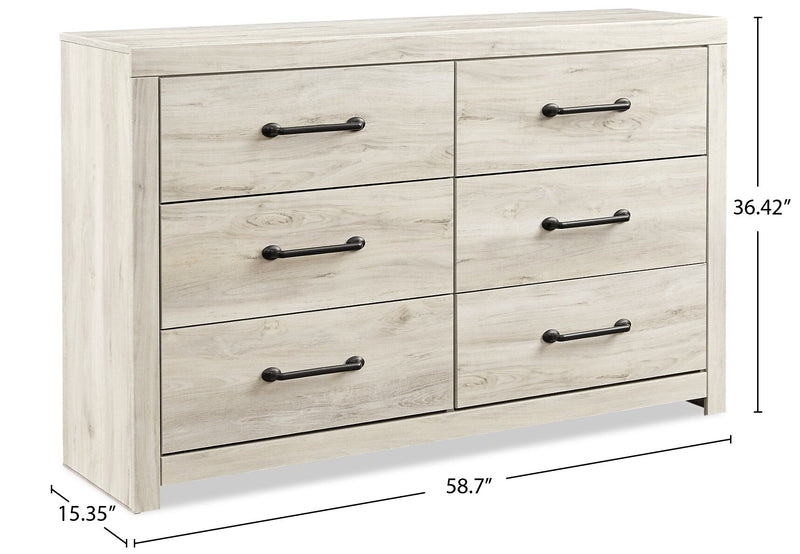 Commode Abby de 58,7 po (L) x 36,42 po (H) à 6 tiroirs pour la chambre à coucher - blanche