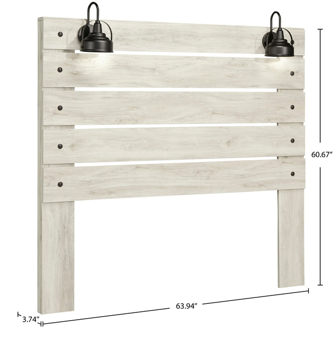 Tête de lit à panneau Abby avec éclairage à DEL et ports USB, blanche - format grand lit