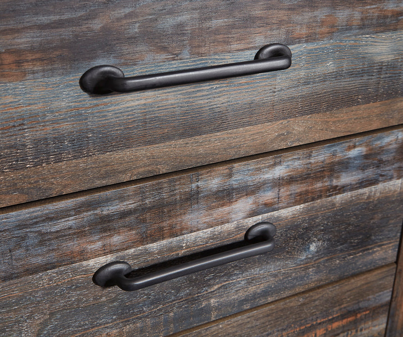 Ensemble de chambre à coucher Abby 6 pièces avec lit de rangement latéral, commode, miroir, table de nuit, éclairage à DEL et port USB, brun - format très grand lit