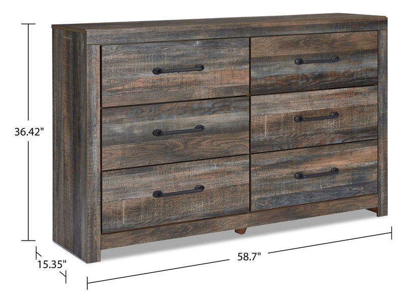 Ensemble de chambre à coucher Abby 6 pièces avec lit de rangement latéral, commode, miroir, table de nuit, éclairage à DEL et port USB, brun - format grand lit