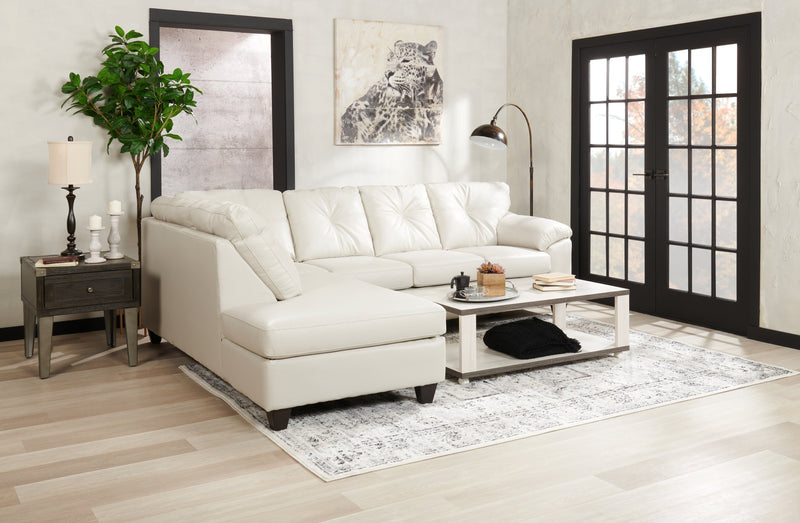 Sofa sectionnel de gauche Addison 2 pièces fabriqué au Canada en tissu d’apparence cuir avec coussins de siège amovibles - beige