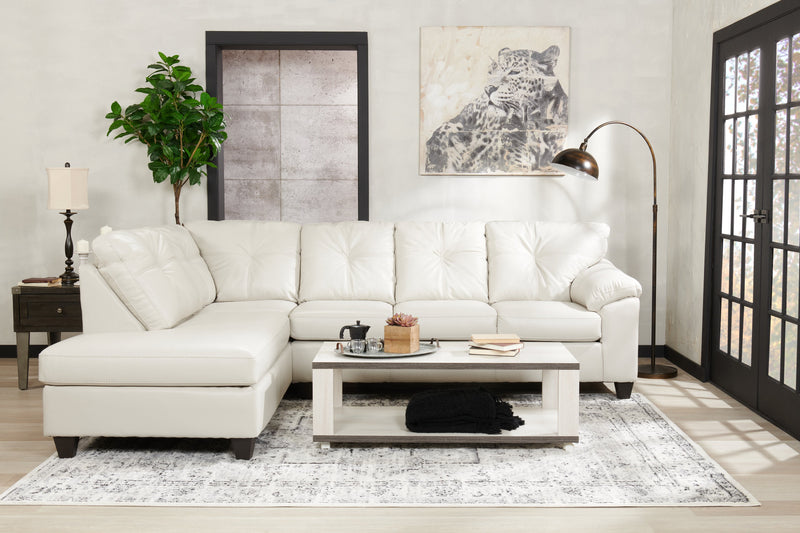 Sofa sectionnel de gauche Addison 2 pièces fabriqué au Canada en tissu d’apparence cuir avec coussins de siège amovibles - beige