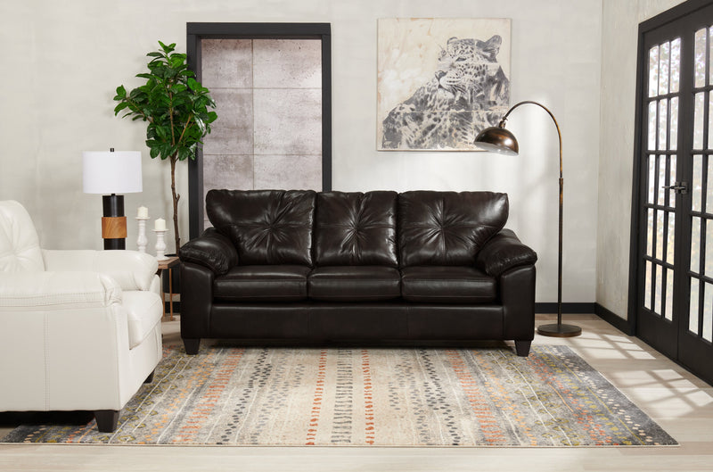 Sofa Addison de 86 po fabriqué au Canada en tissu d’apparence cuir avec coussin de siège amovible et capitonnage - noir mûre
