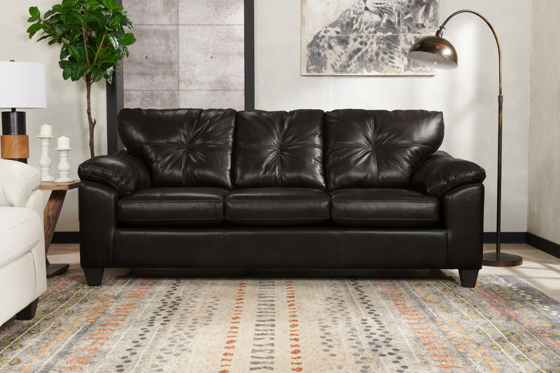 Sofa Addison de 86 po fabriqué au Canada en tissu d’apparence cuir avec coussin de siège amovible et capitonnage - noir mûre