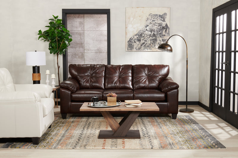 Sofa Addison de 86 po fabriqué au Canada en tissu d’apparence cuir avec coussin de siège amovible et capitonnage - brun