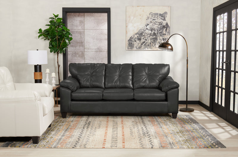 Sofa Addison de 86 po fabriqué au Canada en tissu d’apparence cuir avec coussin de dossier capitonné - gris