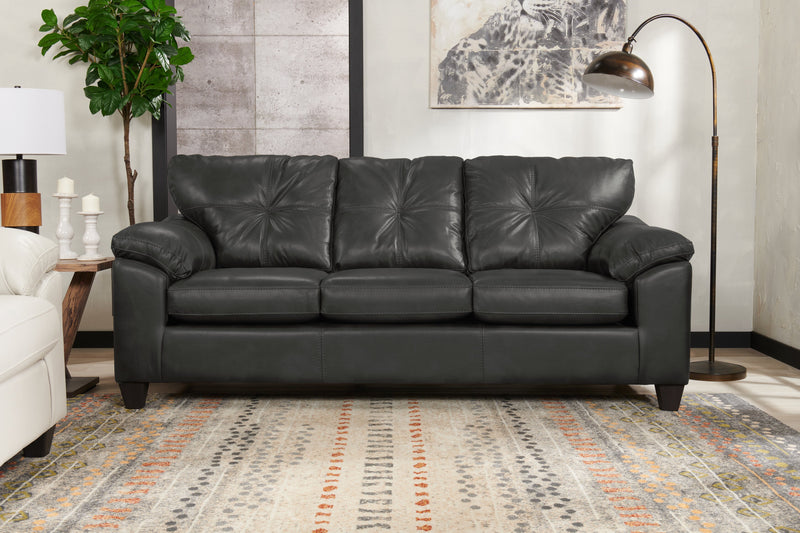 Sofa Addison de 86 po fabriqué au Canada en tissu d’apparence cuir avec coussin de dossier capitonné - gris