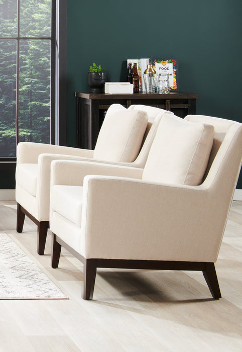 Fauteuil d’appoint Adel de 28,5 po en tissu d’apparence lin avec base en bois - beige