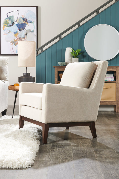 Fauteuil d’appoint Adel de 28,5 po en tissu d’apparence lin avec base en bois - beige