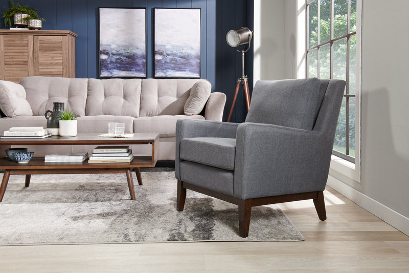 Fauteuil d’appoint Adel de 28,5 po en tissu d’apparence lin avec base en bois - gris foncé