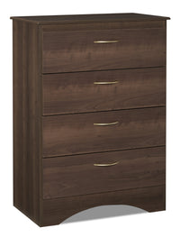  Commode verticale Aida de 28 po (L) x 37,3 po (H) à 4 tiroirs pour la chambre à coucher, fabriquée au Canada - brune